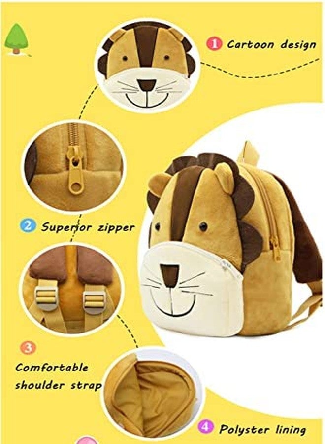 Delicado Cute Small Toddler Kids Backpack Plush Cartoon Mini Children School/Nursery/Picnic/Travelling Bag for Baby Girl Boy Age 1-5 Years (BrownLion_Bag) - Image 5